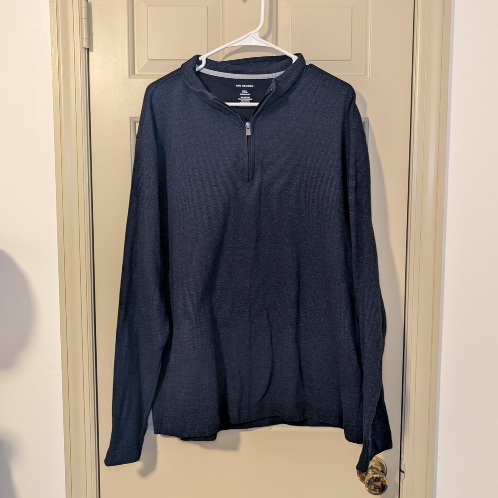 Van Heusen Men's Sweater Navy Blue Quarter Zip Pullover Long Sleeve Size XXL